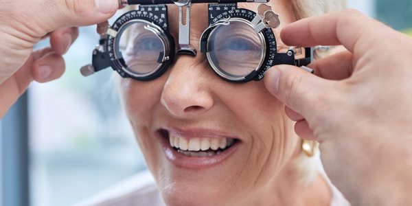 middle aged woman having an eye exam